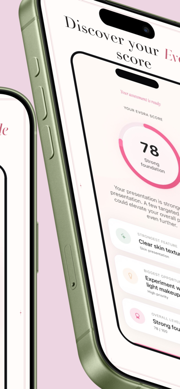 Evora score screen showing personalised beauty assessment results