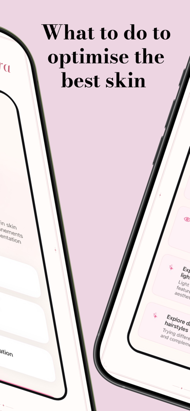Evora — Beauty feature cards for skin refinements, lighting and hairstyle exploration.